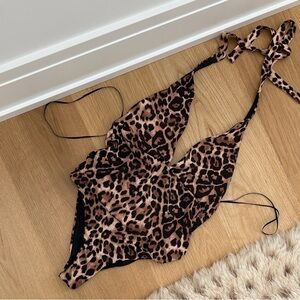 Zara Leopard Print One-Piece Swimsuit in Brown and Black